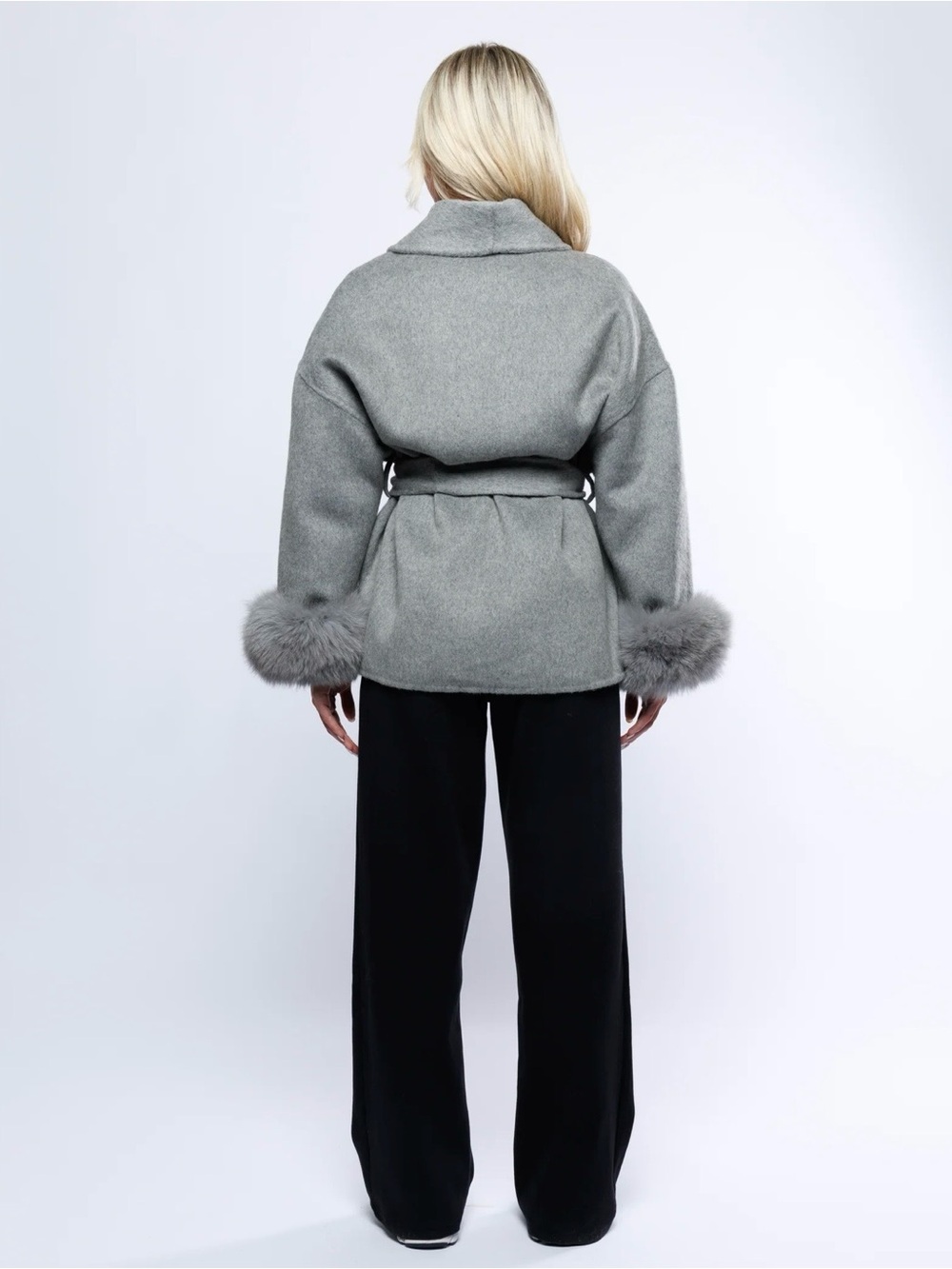 Wool Gray REAL -Fur Trim Wrap Coat with Belt ๐ค๐๐ - Picture 5 of 16